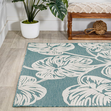 Tobago High-low Two-tone Monstera Leaf Indoor/Outdoor Area Rug